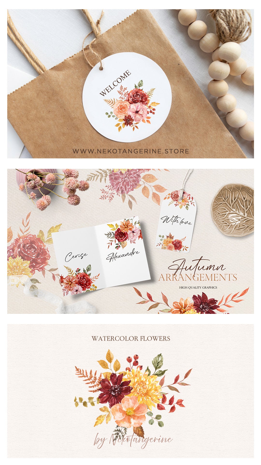 Fall flowers clipart PNG watercolor invitation Autumn floral arrangement