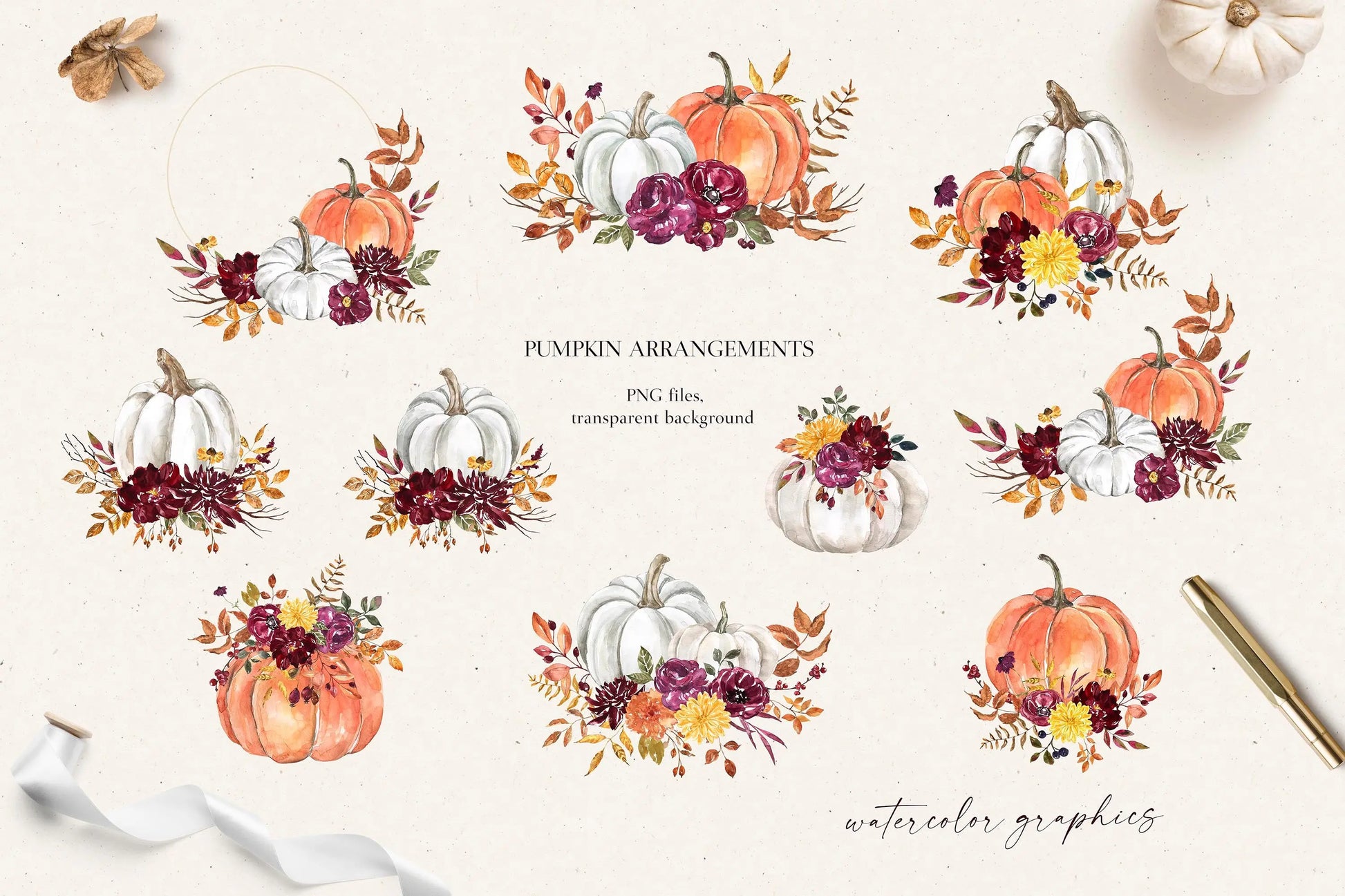 Watercolor white pumpkin clipart, fall floral clipart, fall wreath, watercolor pumpkin clip art, autumn flowers png, fall border clipart, fall foliage, fall leaves frame, autumn wreath, frame.