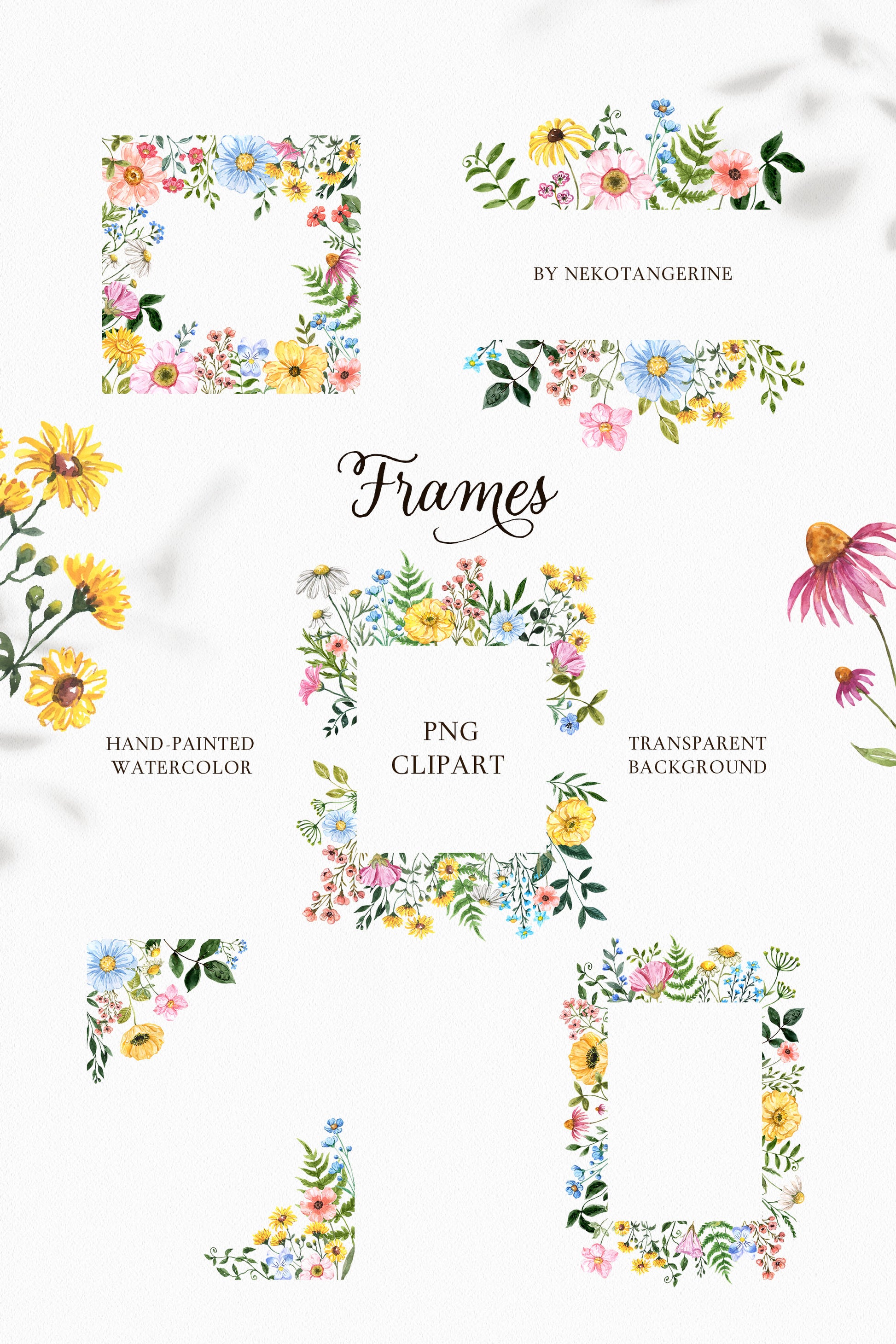 Watercolor Boho Wildflowers Frames and Wreaths clipart, watercolor wildflower clipart, wild flower frame clip art, wildflowers wedding invitation templatee
