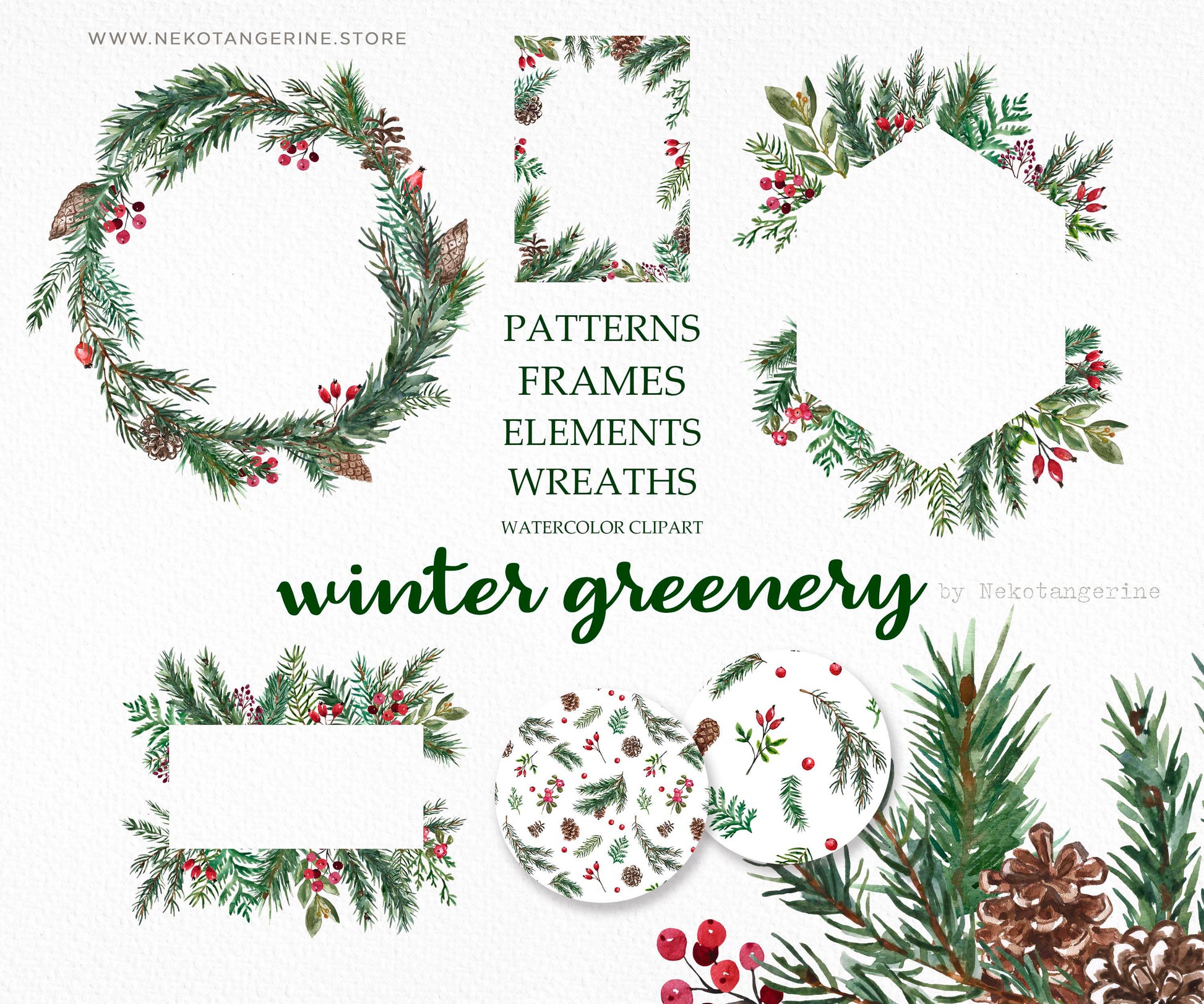 Christmas watercolor greenery clipart