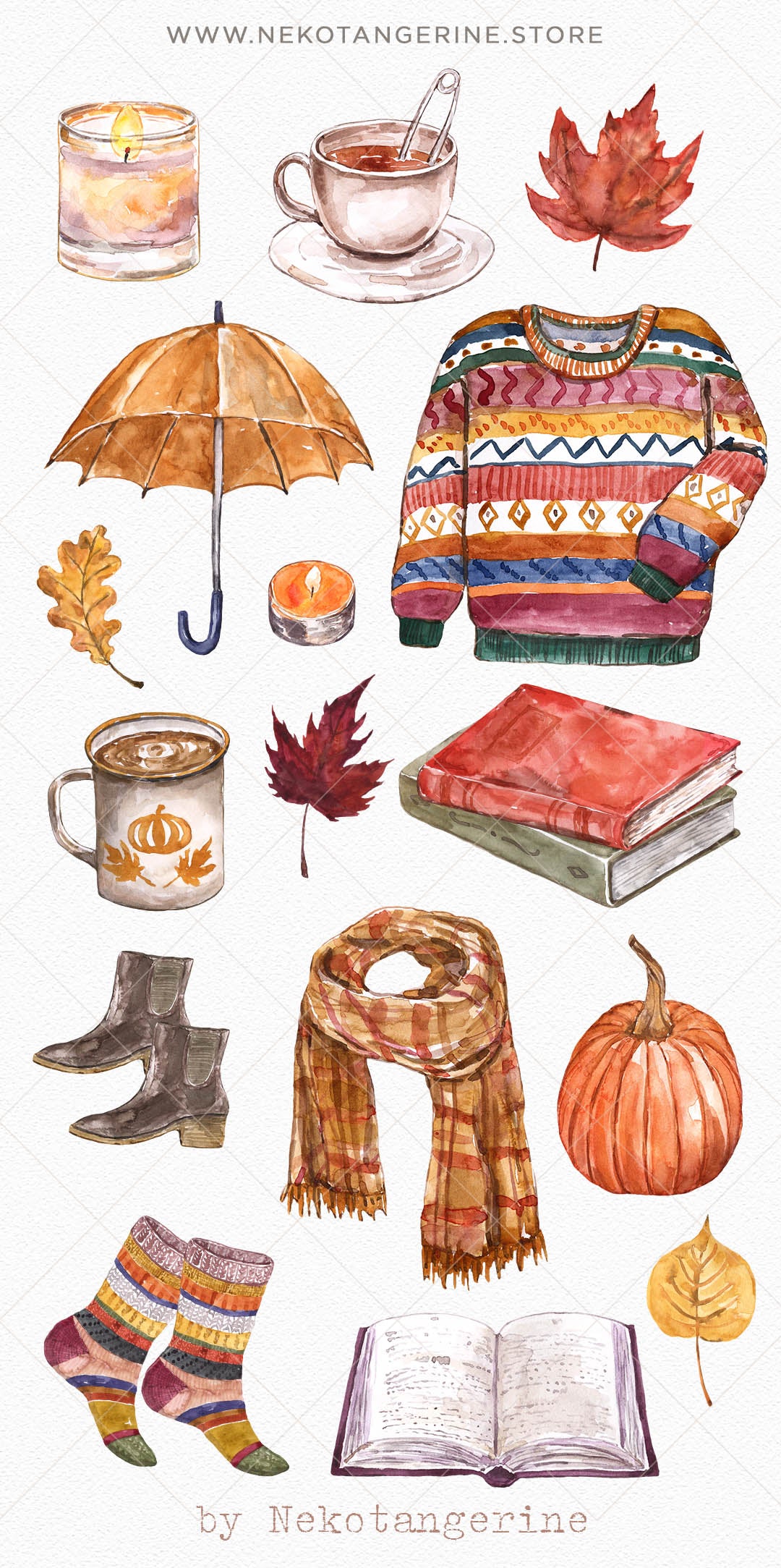 Watercolor Fall Sweater Scarf Clipart Autumn clipart