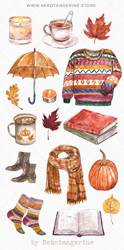 Watercolor Fall Sweater Scarf Clipart Autumn clipart