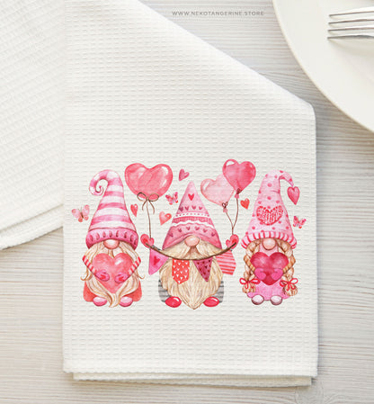 Watercolor Valentine's Day Gnomies Png Sublimation Design Kitchen Tea Towel