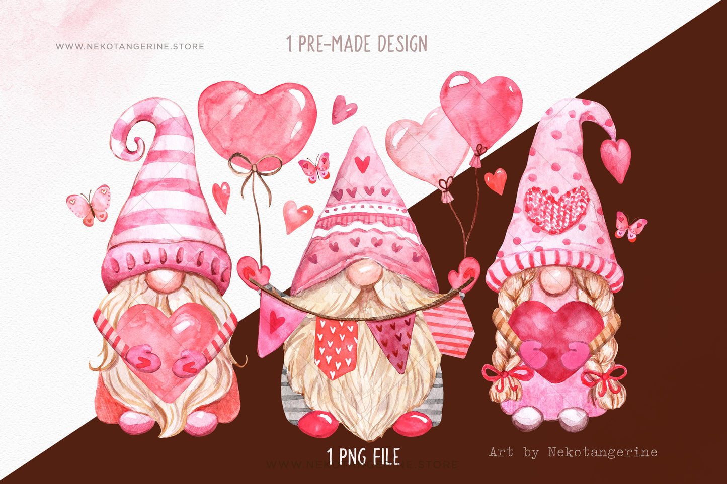 Watercolor Valentine's Day Gnomes Sublimation Clipart