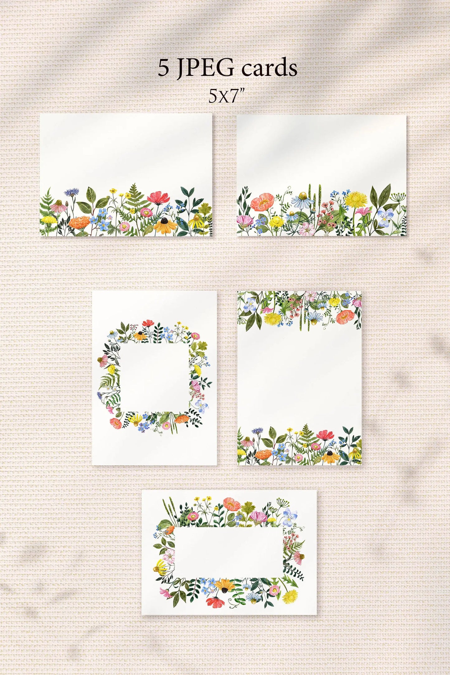 Watercolor Meadow Wildflower Frames and Borders clipart, watercolor wildflower clipart PNG, wildflower wedding invitation