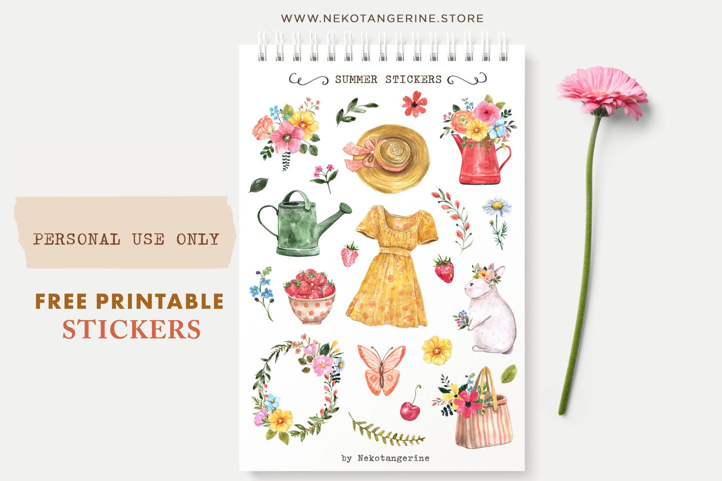 free printable summer stickers cottagecore july personal use only by nekotangerine sticker kit