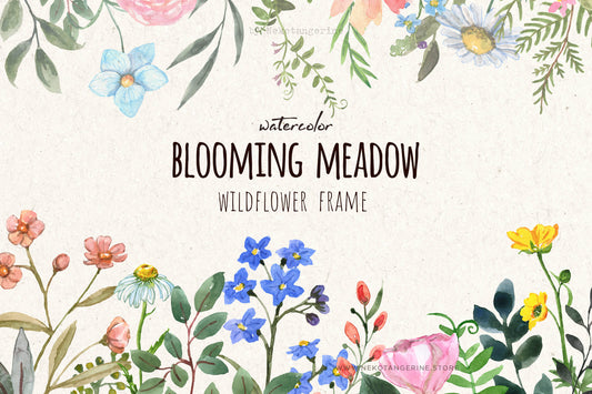 FREE Watercolor Wildflower Border Frame Clipart