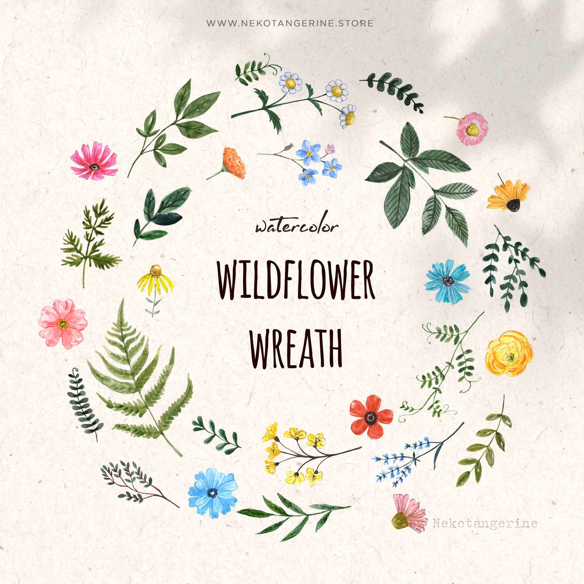 Free watercolor wildflower wreath PNG clipart Personal use Only