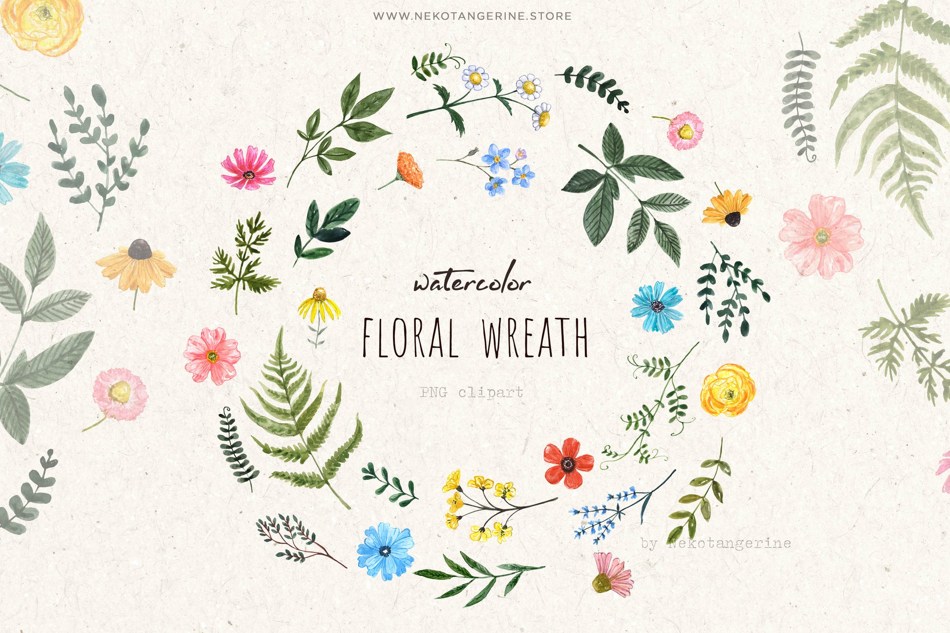 Free watercolor wildflower wreath PNG clipart Personal use Only
