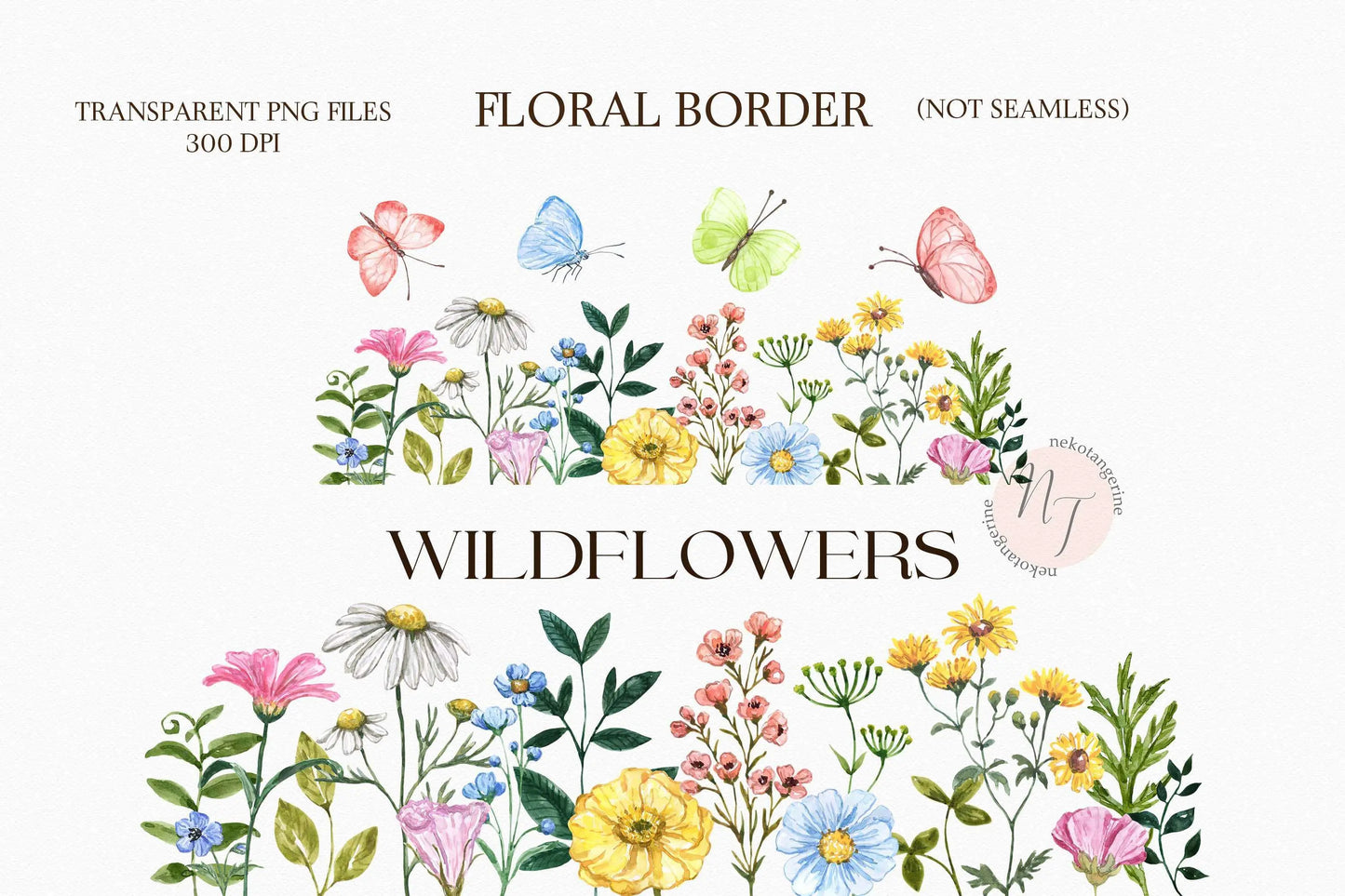 watercolor wildflower clipart, wildflower border clip art