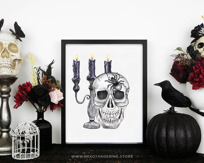 Watercolor Halloween Clipart Vintage Goth Haunted House Ghost Skeleton Skull Bat Jack O Lantern Graveyard Tombstone halloween Decor DIY